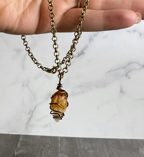 Smoldered Root Necklace - Citrine Crystal Pendant Necklace - Simply Rustic Jewelry