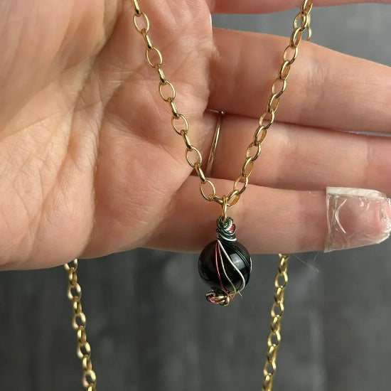 Strength In Color Necklace - Obsidian Beaded Bracelet With Wire Wrapping - Simply Rustic Jewelry