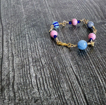 Swirl of Stardust Collection -Handmade Matching Artisan Glass Bead Necklace and Agate and Glass Link Bracelet - Simply Rustic Jewelry