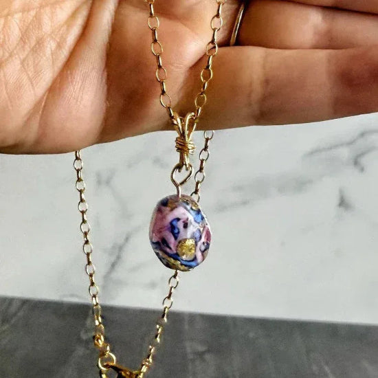 Swirl of Stardust Collection -Handmade Matching Artisan Glass Bead Necklace and Agate and Glass Link Bracelet - Simply Rustic Jewelry